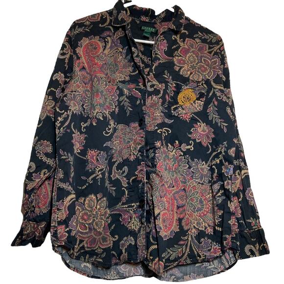 Lauren Ralph Lauren Button Up All Over Paisley Embroidered Crest Pocket XLarge - Picture 1 of 4
